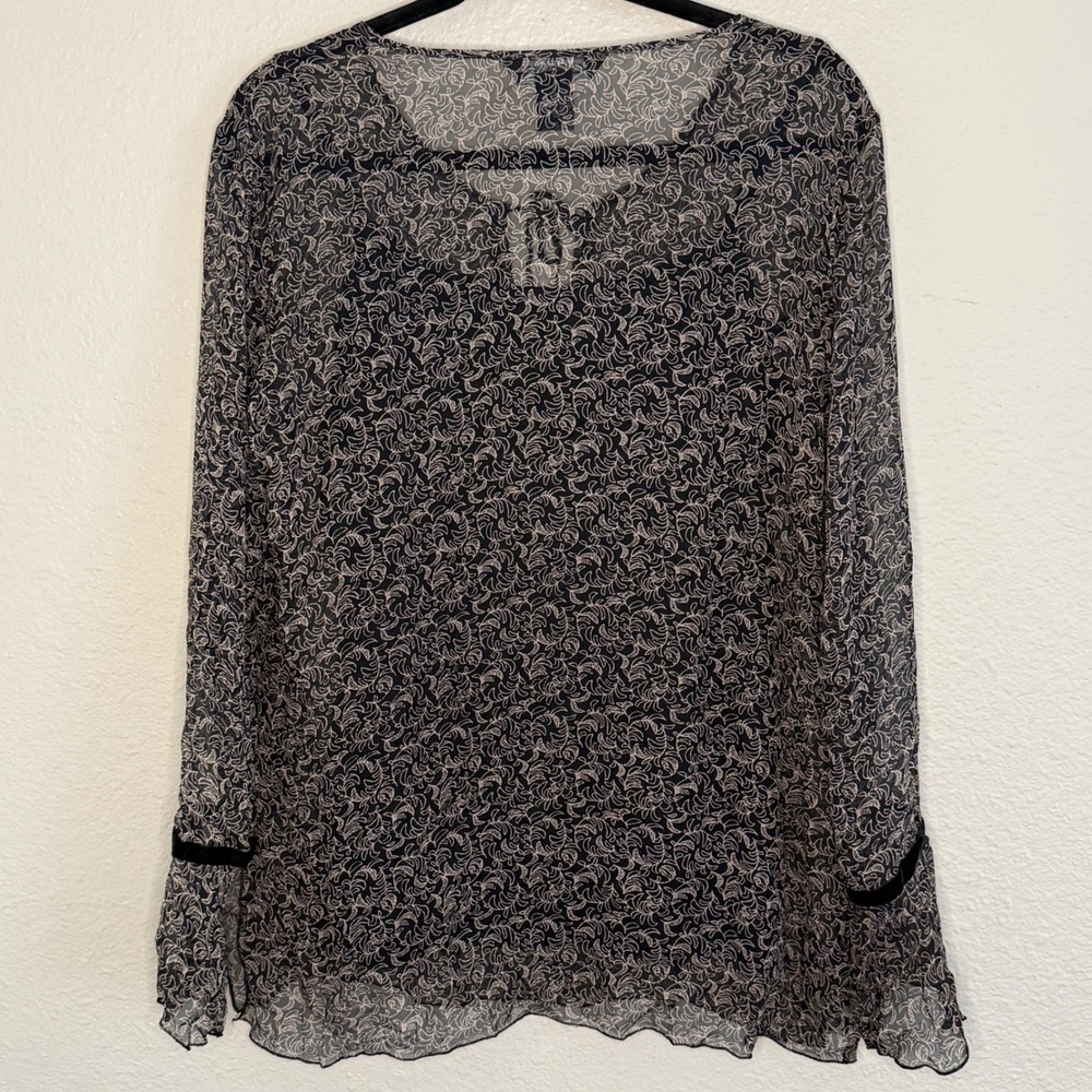 VTG Whimsigoth Fairy Grunge Y2K Sheer Silk Top Bell Sleeve Women XL Retro Career - Picture 2 of 7
